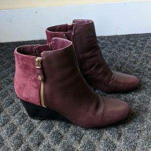 Isaac Mizrahi wedge leather & suede boots 8